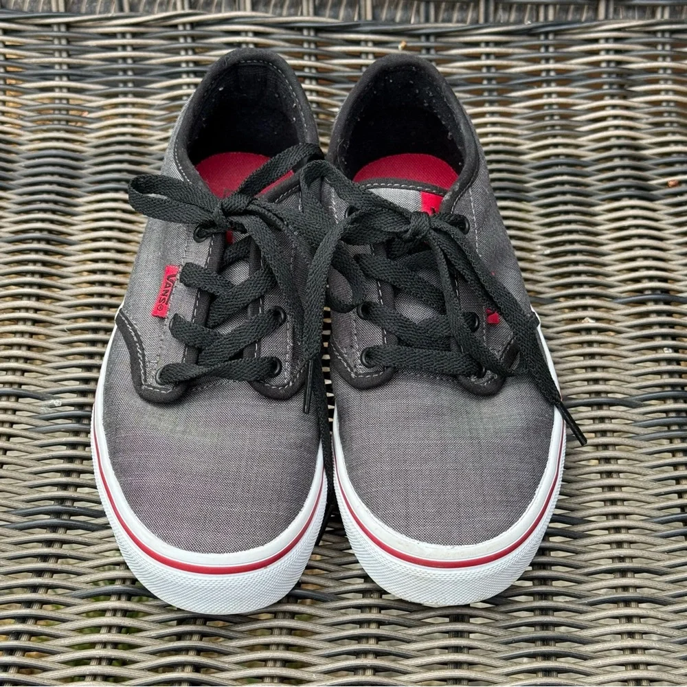 Vans youth size 4 gray red black canvas unisex sneakers skater low top classic